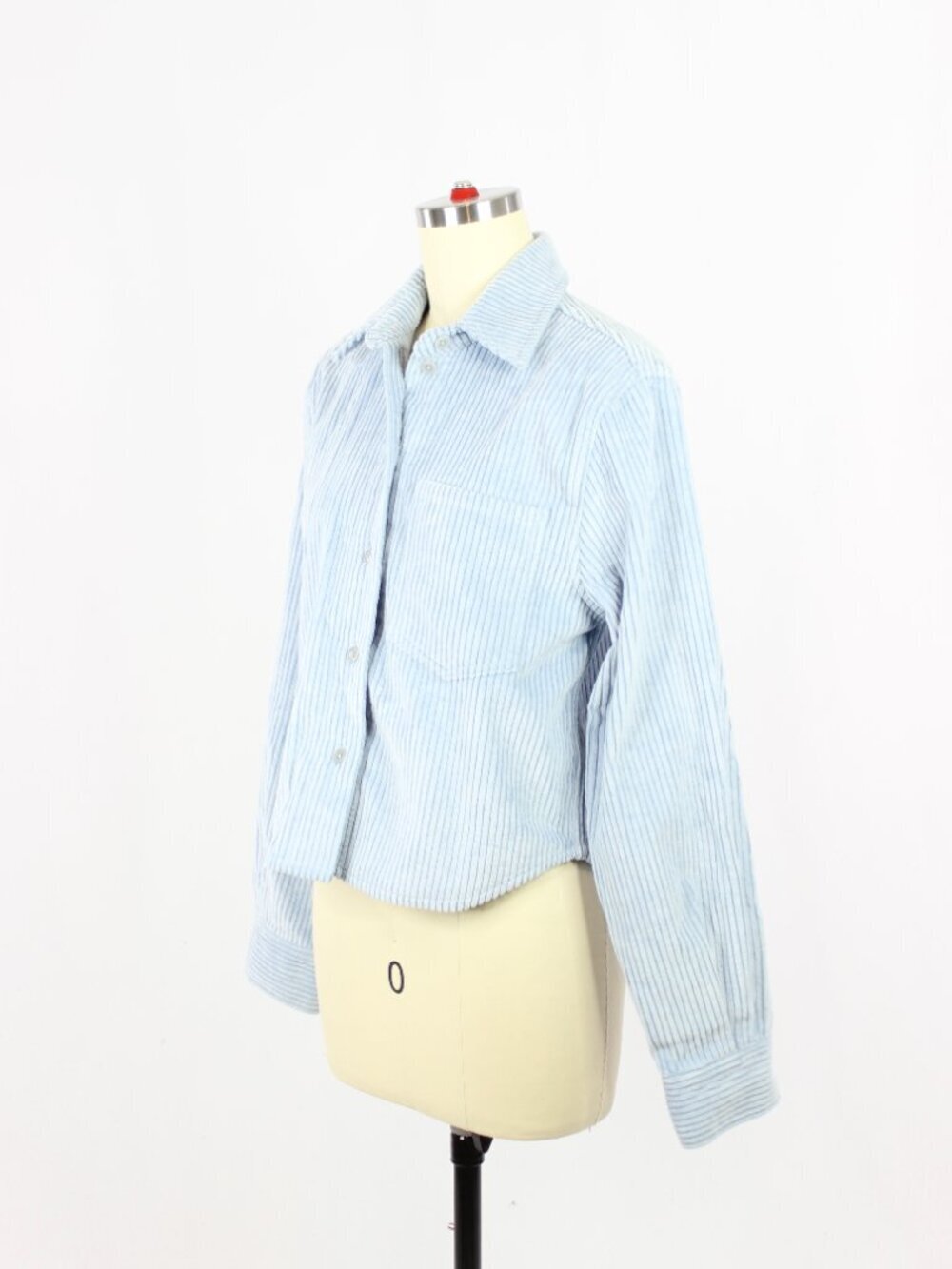 Aritzia SUNDAY BEST Dune Blue Cotton Corduroy Cropped Button Down Shirt, Size XS - Picture 4 of 11